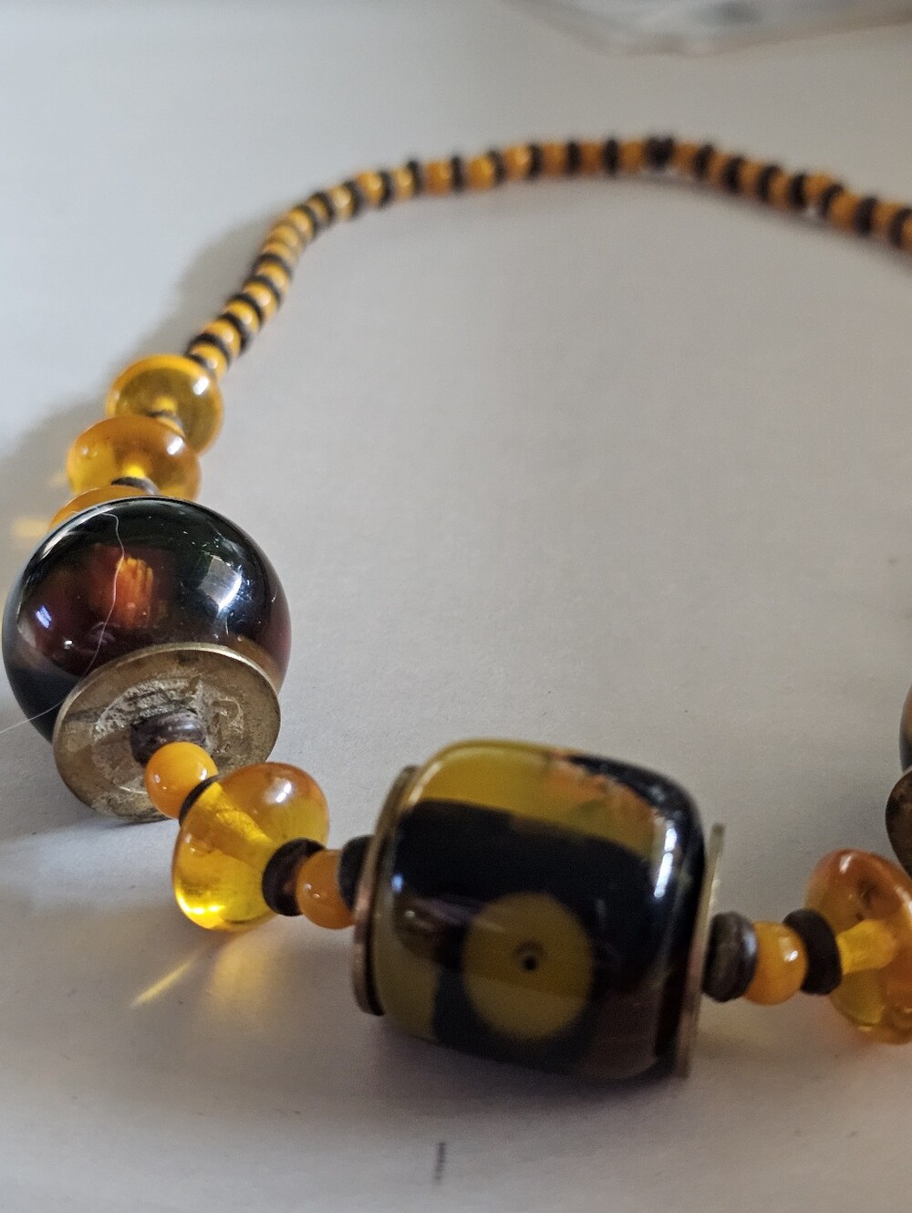 Vintage Asian Trade Bead & Chinese Cash Coin Necklace